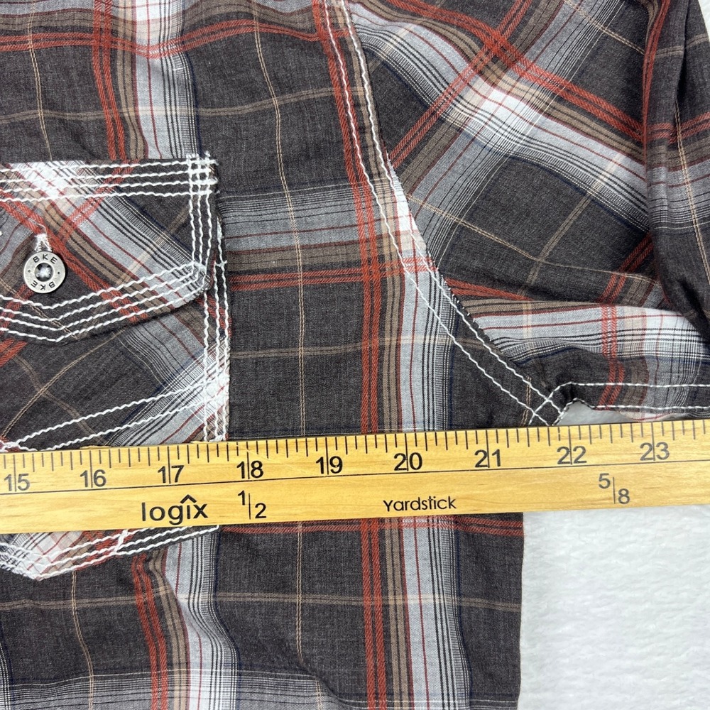 BKE Shirt Men Large Brown White Plaid Long Sleeve Athletic Fit Buckle - Picture 6 of 9